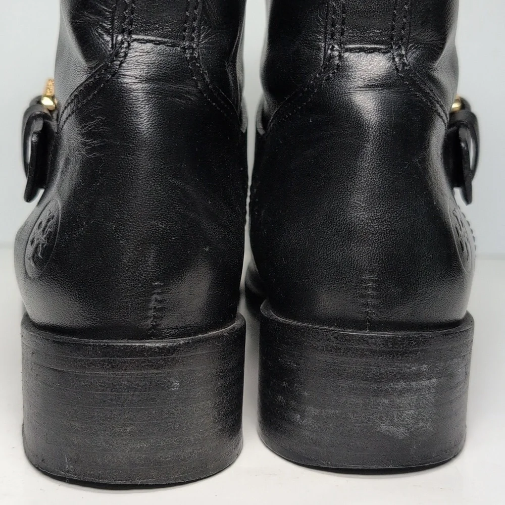 Tory Burch Bennie Black Combat Moto Boots with Buckle Straps womans size 7.5